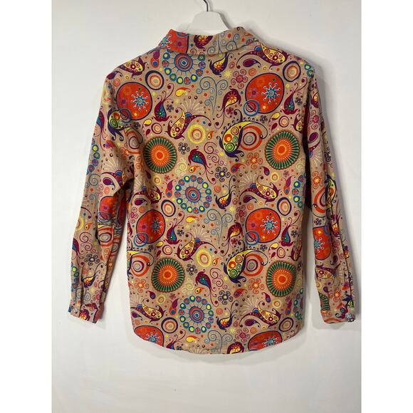 Mens Vintage Retro 70s Style Shirt Slim Pockets Cotton Linen Medium - Picture 5 of 6